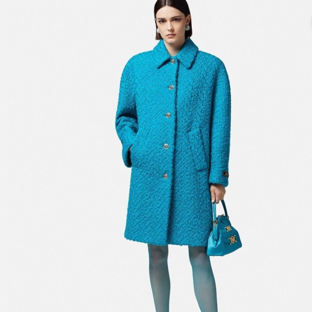 Versace Blue Textured Trench Coat